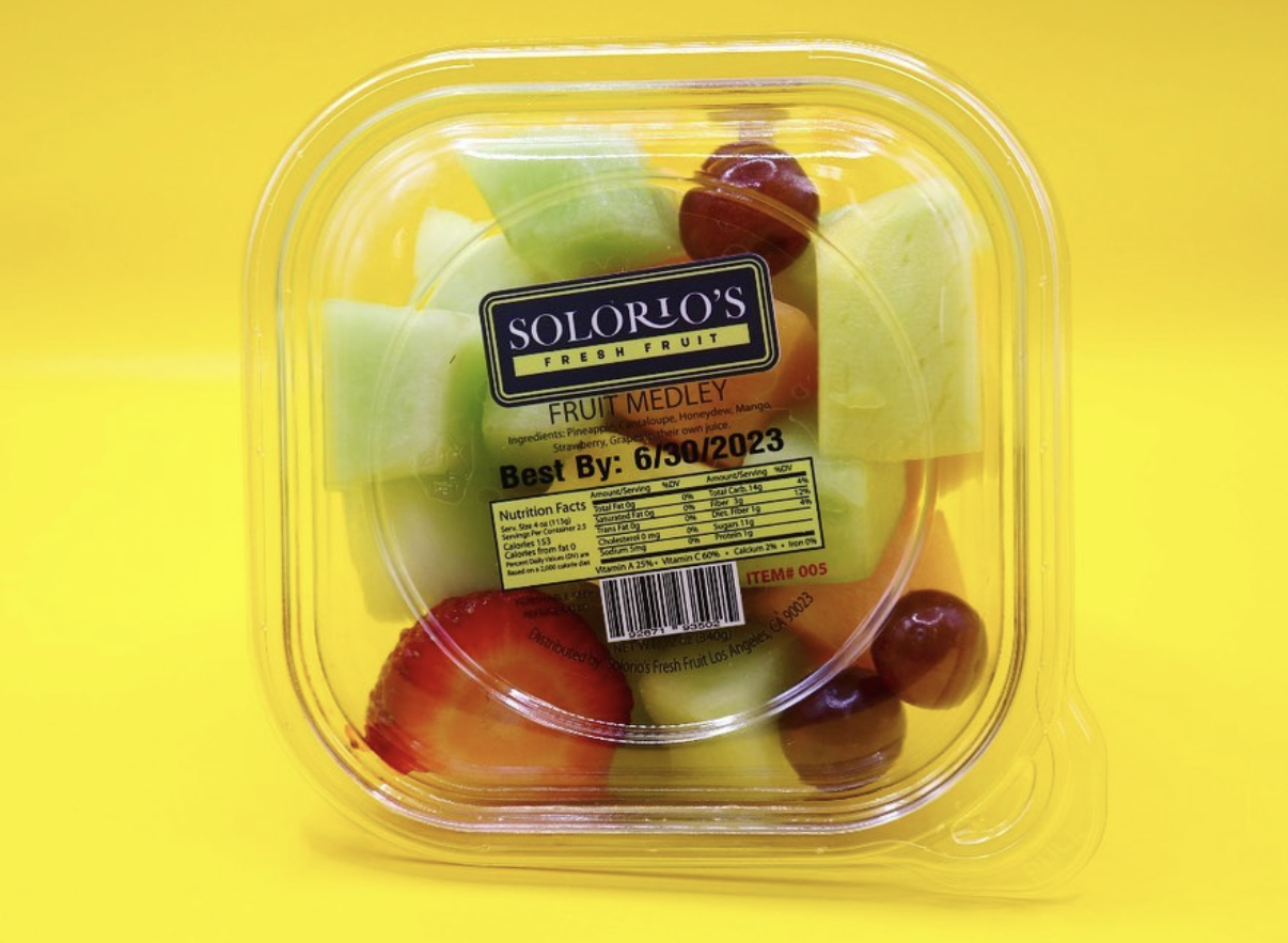 Solorio's Fresh Fruit labeled fruit medley cup